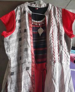 Stylish Red &amp; Grey Ethnic Dress