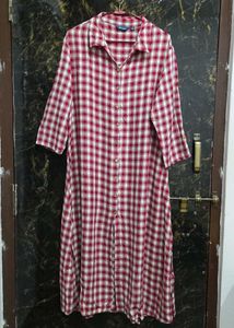 Red Cream-coloured Checked Kurta