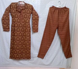 Coffee With Golden Kurta Set