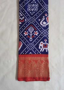 Blue & Red Patterned Saree