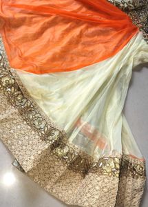 Elegant Orange &amp; Cream Anarkali Suit