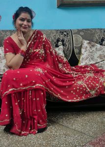 red saree with work.. true re