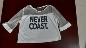 Cute white cotton & netted CROP-TOP