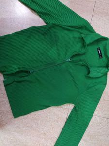 Green Zip-Up Knit Jacket