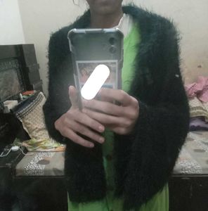 Cozy Black Knit fuzzy shawl