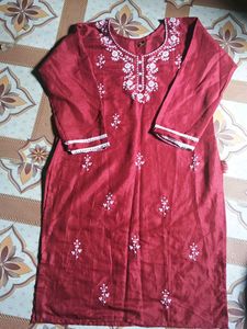 Maroon Embroidered Kurti