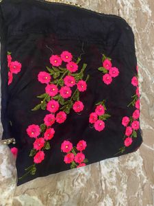 Black Floral Net Saree