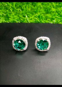 Emerald Green & Rhinestone Stud Earrings