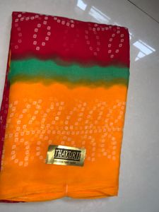 Pink &amp; Green Bandhani Saree