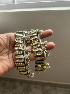 Silver Kundan Meenakari Anklets/ Payal With Pearls