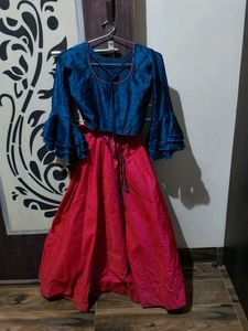 a blue and Rani colour choli lehenga with odni