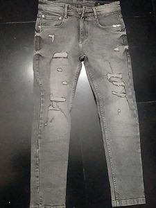 Sky Machine Grey Ripped Jeans Size-30