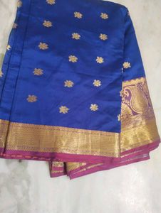Royal Blue Banarasi Silk Saree no blouse