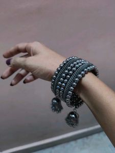 Silver &amp; Pearl Bangles Combo Of 3
