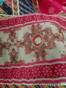 Pink Chevron Ethnic Unstitched Suit Fabric