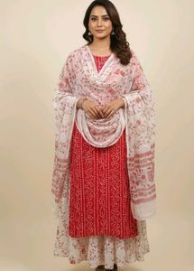 Red Printed Kurta Set