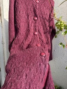 Burgundy Cable Knit Cardigan