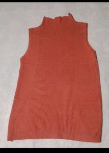Rust Ribbed Sleeveless High-Neck Top | Like New