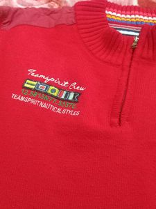 Red Quarter-Zip Knit Sweater