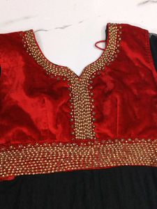 Red &amp; Black Embellished Anarkali