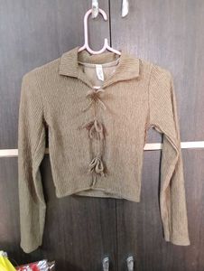 Ribbed Tie Front Top