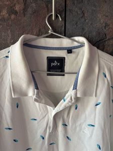 White Leaf Print Polo Shirt