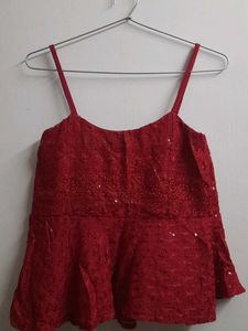 Red Sequin Peplum Top