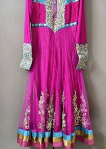 Pink & Blue Embellished Anarkali Dress