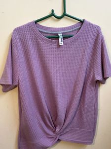 Purple Waffle Knit Twist-Front Tee