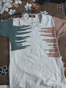 Price Dropped White Collar Tshirt Knitted Fabric