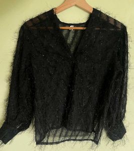 Black Sheer Fringe Top