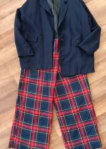 Stylish Blazer & Plaid Pants Set