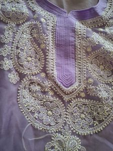 Lavender Embroidered Kurta, Back Side Added