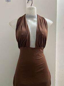 URBANIC Brown Halter Neck Dress