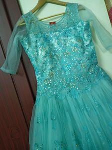 Princess Sky Blue Mirror Work Gown