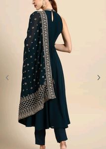 Women Teal Blue Ethnic Motifs Embroidered Kurta w