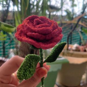 Handmade Crocheted Red Rose Flower