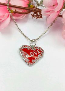 Resin Red &#39;Love&#39; Heart Necklace