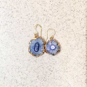 Gold Tone Agate Sea Blue Stone Earrings