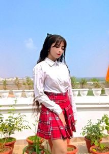 korean red tennis skirt