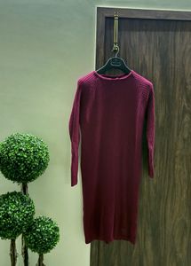 Burgundy Ribbed Knit Midi Dress