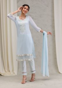 Sky Blue Cutdana Georgette Readymade Salwar Suit