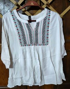 Embroidered White Tunic Top