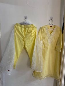 Yellow Embroidered Kurta Set With Dupatta