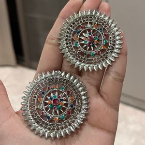 Oxidised Enamel Silver Plated Earrings
