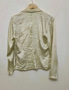 Trendy New Ruffled Satin Button-Up