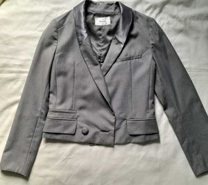 Grey Crop Blazer Coat