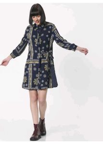 Patterned Blue Wrap Dress