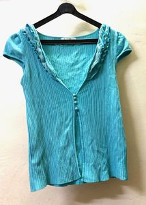 Cute Blue Ruffle Top