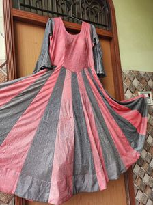 Baby Pink &amp; Light Black Ethnic Gown Party Wear